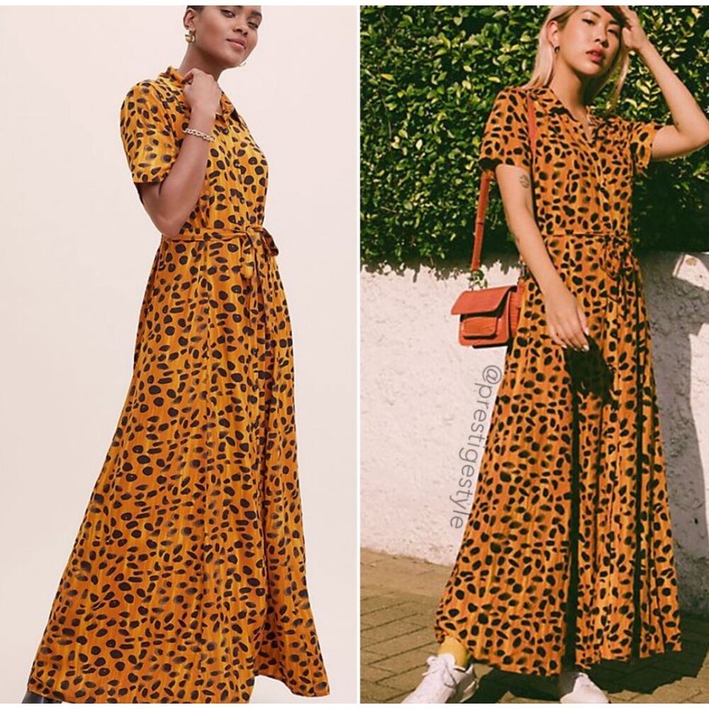 Anthropologie Porridge Vianne Maxi Shirt Dress Cheetah Animal Print Size 4 - Picture 5 of 6